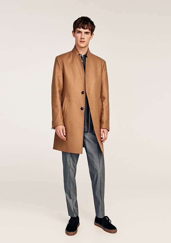 Стильное шерстяное пальто горчичного цвета от Zara мужское шерстяное пальто 2018 фото