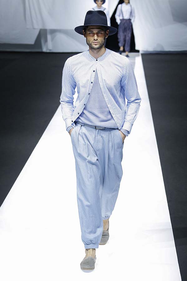 На пике модного сезона весна-лето 2019 мужские рубашки без воротника Giorgio Armani 2019 men